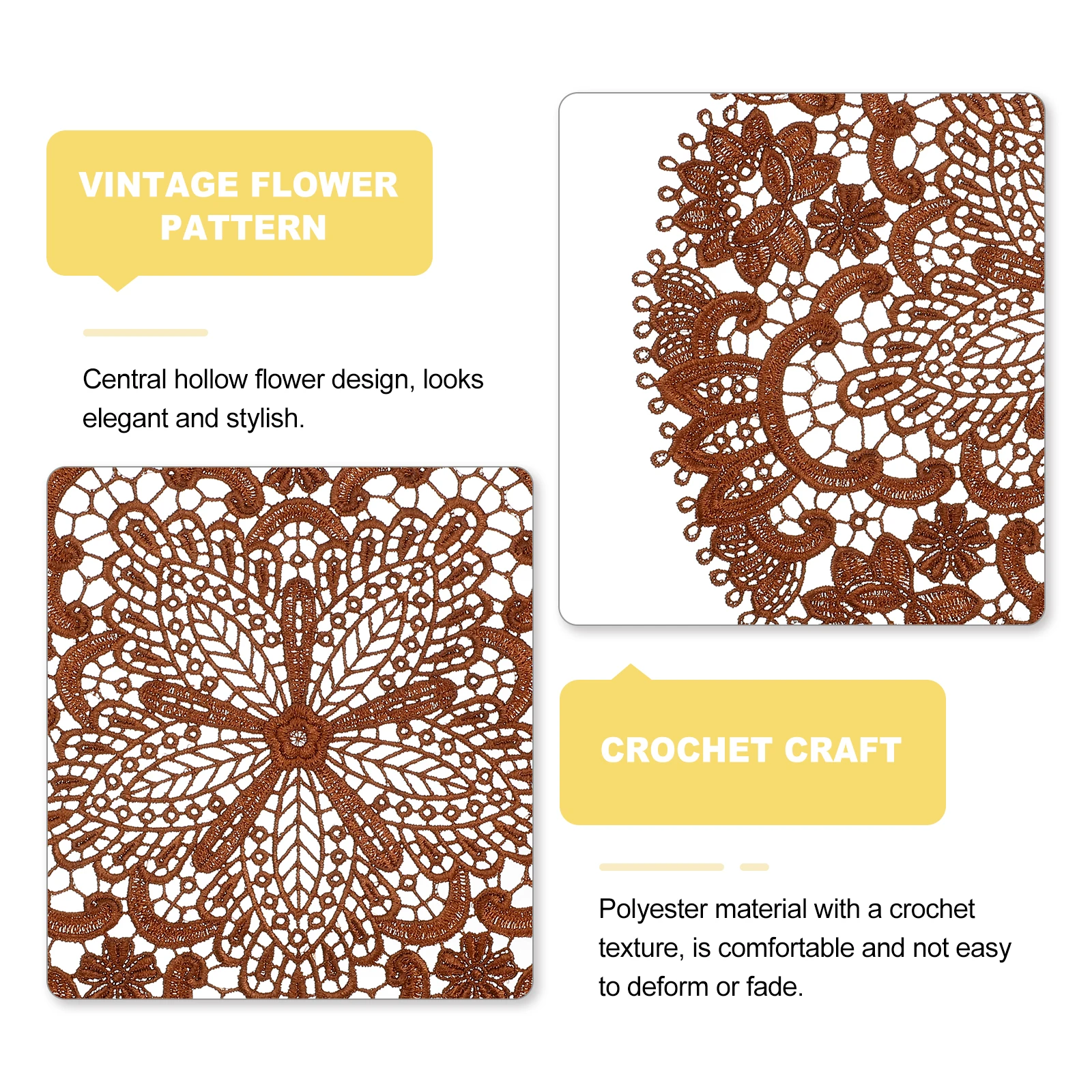 2Pcs Retro Lace Placemats, Round French Crochet Doilies Central Hollow Flower Vase Mat Coaster for Dining Table Home Decoration