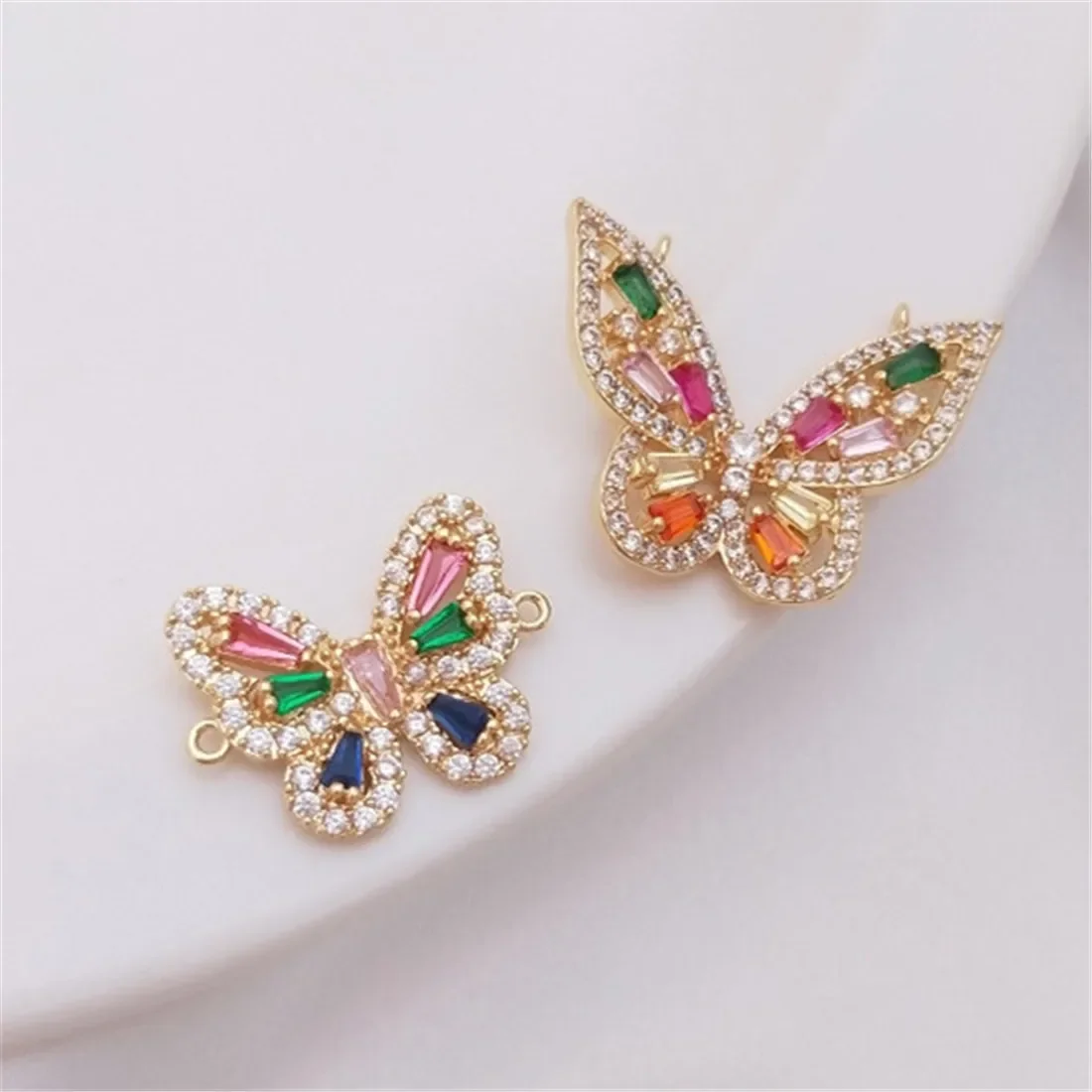 

14K Genuine Gold Micro Inlaid Colored Zirconium Butterfly Pendant Necklace Double Hanging DIY Handmade Bracelet Accessories C357