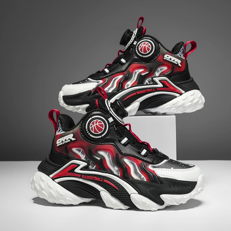 

Модные баскетбольные кроссовки для детей, новинка 2025 года, дизайнерские высокие кроссовки из искусственной кожи для детей, спортивные кроссовки с защитой от щиколотки для мальчиков