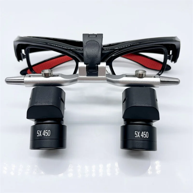 Dental Ergo Conversion Lens 5X Magnification Loupe Pupillary Distance Adjustable and 5W Wireless Headlight with 2 Batteries
