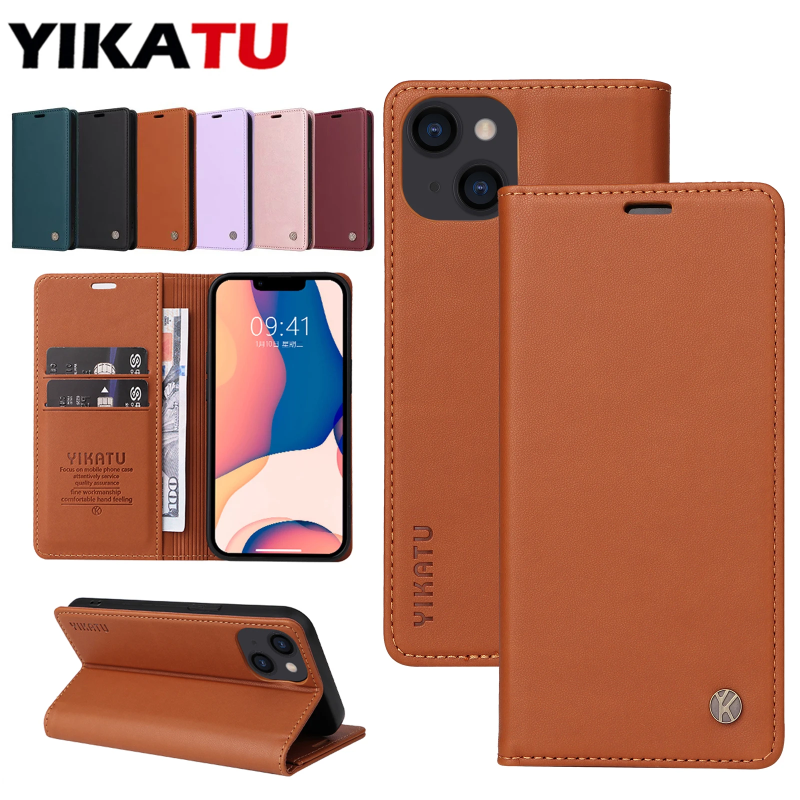 Magnetische Leder-Brieftaschenhülle mit Anti-Diebstahl-Bürstenfunktion für iPhone 17 Air 16e 16 15 14 13 12 11 Pro XS Max 8 7 Plus
