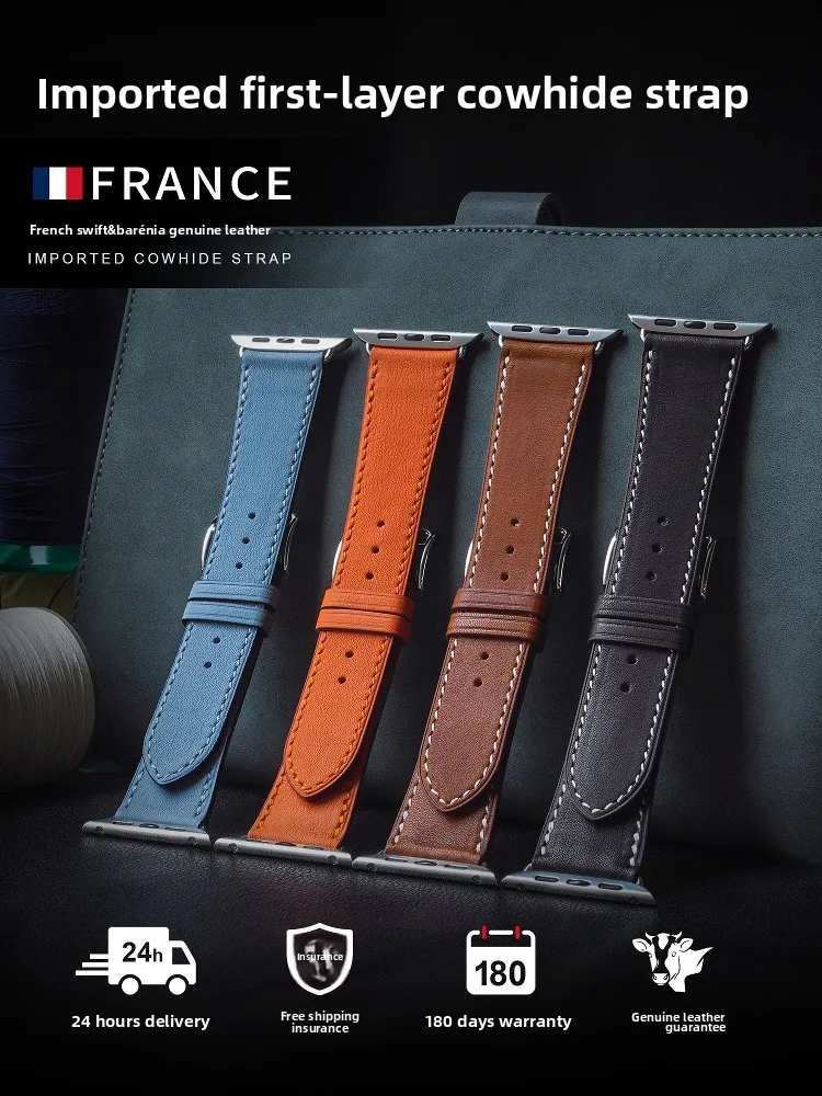 

Applicable to Apple Watch iWatchs10 Strap Single Circle Leather Watch Strap Ultra2 New Cowhide Premium 9 Men and Women Wristband