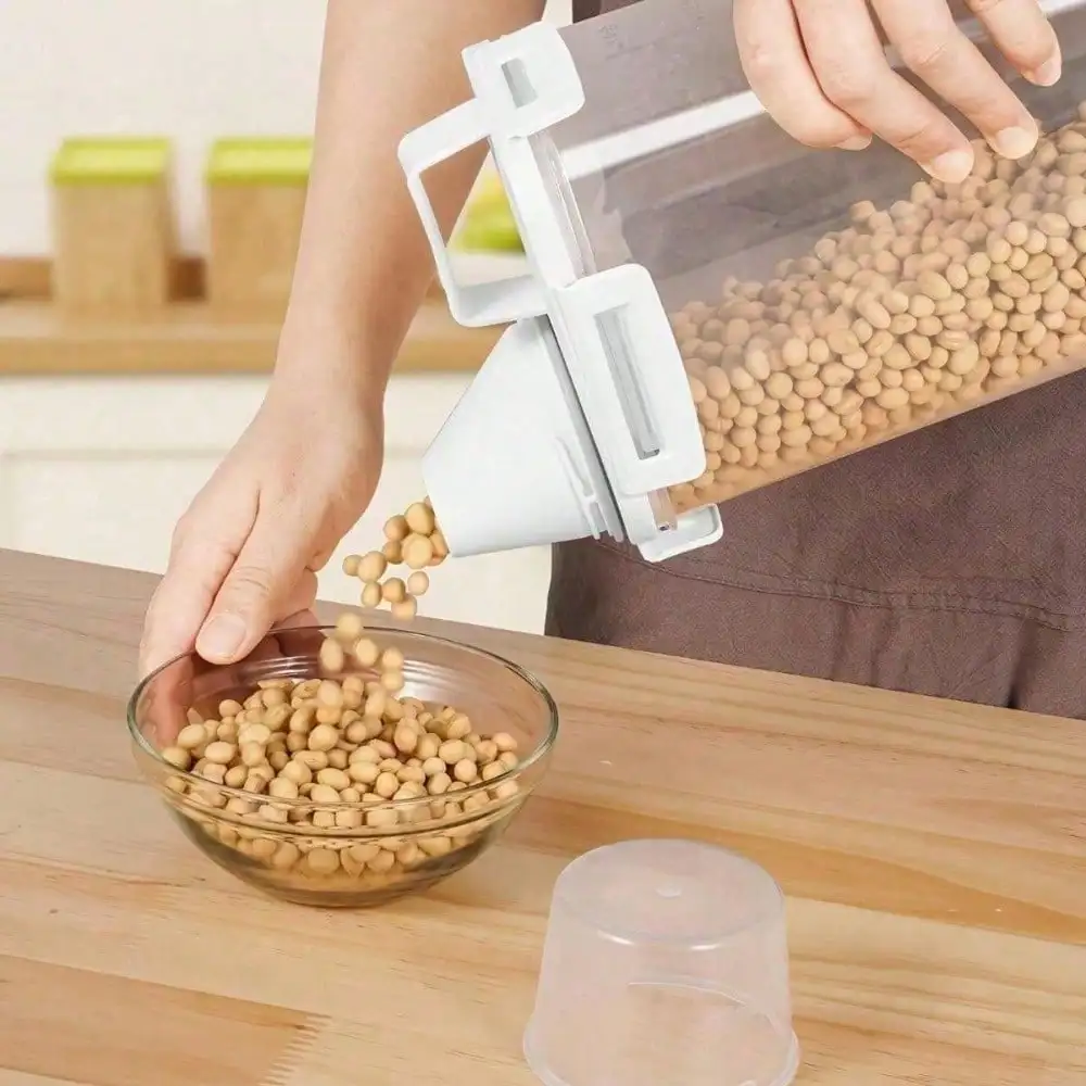 4 Pack Rice Storage Dispenser Modern Clear Plastic Cereal Storage Containers With Pour Spout And Measuring Cup Lid Airtight Food Storage Dispenser Jars For Kitchen Pantry Cabinet Flour Grain Housewarming Gift