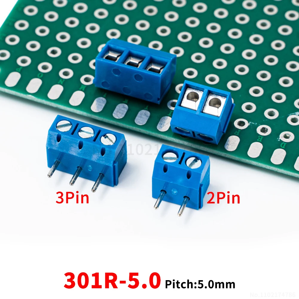 (10 pcs) KF 301R - 5.0mm screw-type PCB terminal block 2/3P stackable 90-degree angled horizontal blue 301R 5.0