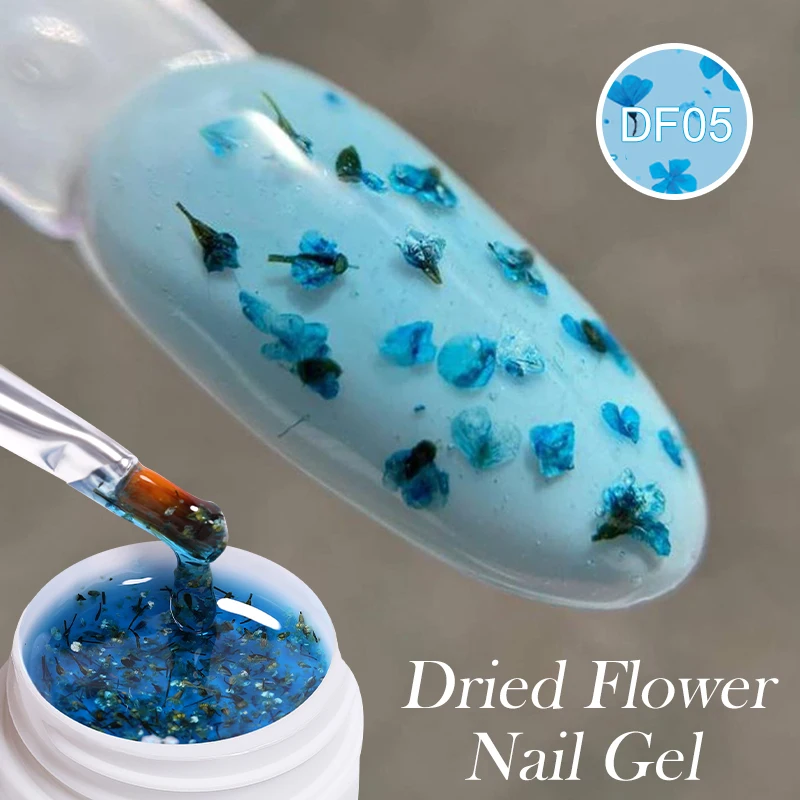 LILYCUTE 8ml Blue Dried Flower Gel Nail Polish Natural Flower Fairy Nail Art Gel Soak Off UV LED Painting Gel Varnish For Nails