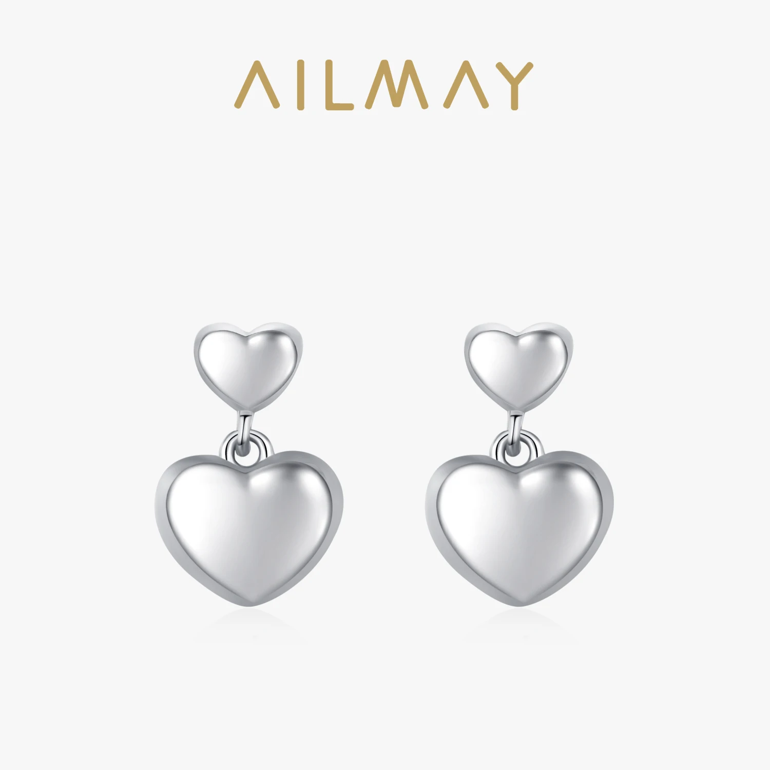 Ailmay Real 925 Sterling Silver Trendy Creative Heart Drop Earrings For Women Simple Casual Love Shape Jewelry Gift