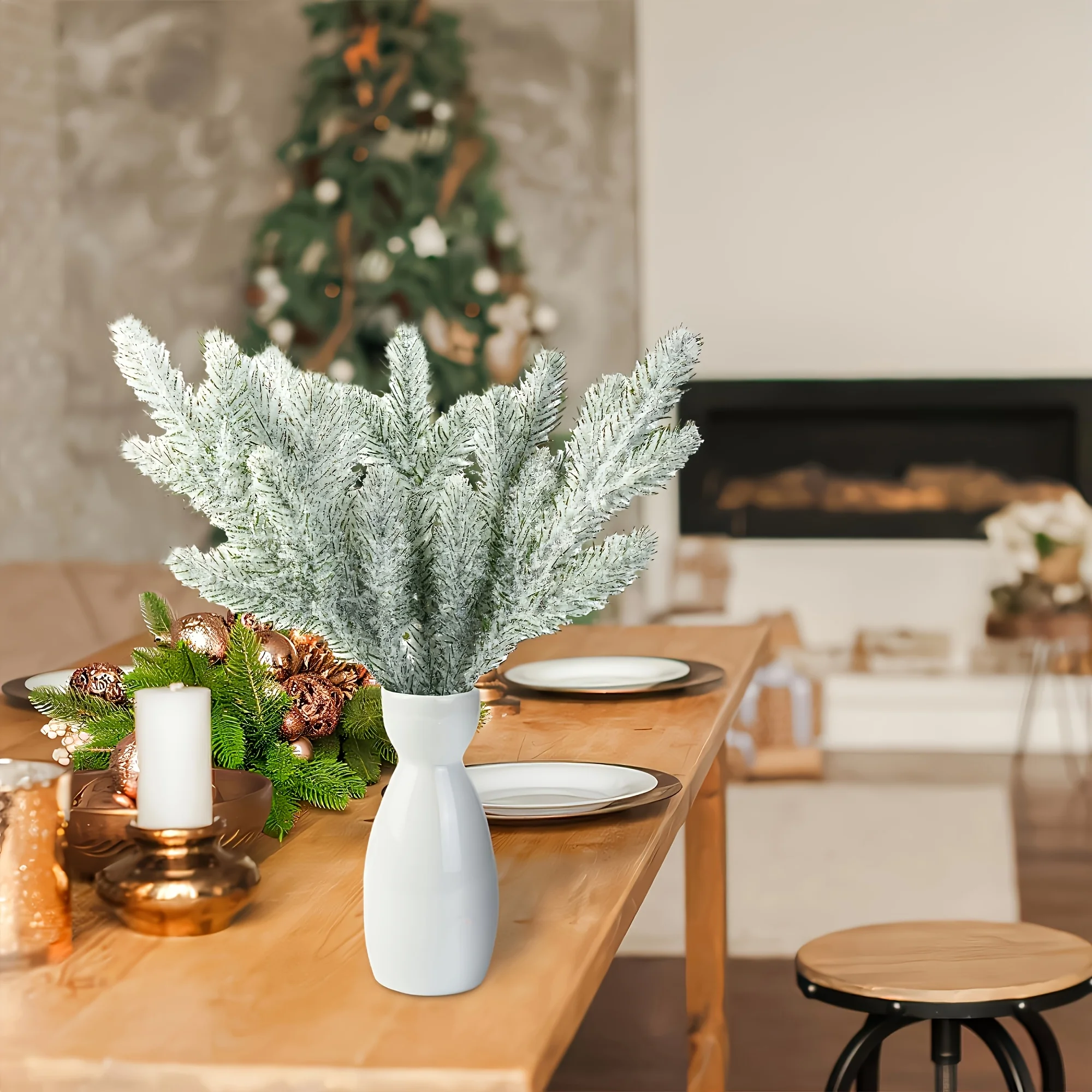 Packung mit 15–30 schneefrostbeschichteten künstlichen Tannenzweigen – 10 Zoll Weihnachtsferien, simulierte Grünpflanzen für Heimwerker zu Hause – Detail 4