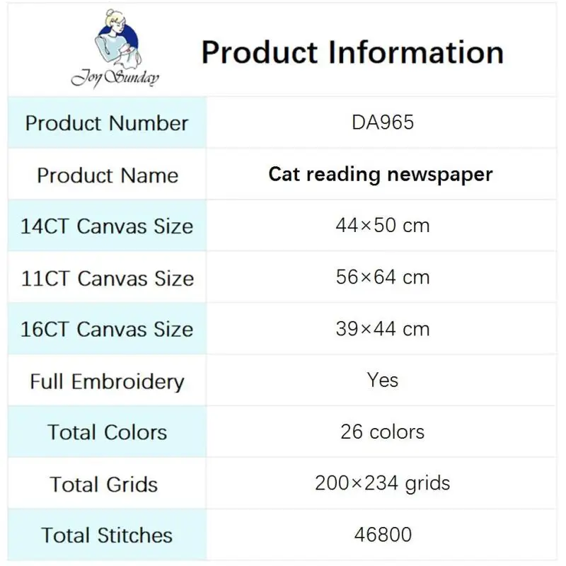 Kot czytający gazetę zwierzęcy krzyż zestaw do szycia Aida 14 16 11ct biała tkanina płótno z nadrukiem haftowana tkanina ręcznie robótki ręczne