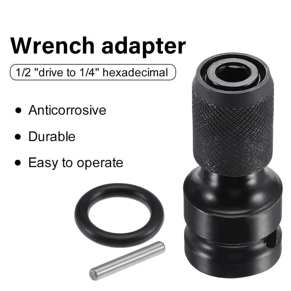 

1PC 1/2 inch Square Drive to 1/4 inch Hex Socket Adapter Converter Chuck Adapter for Impact Air and Electric Wrench 360° Univers