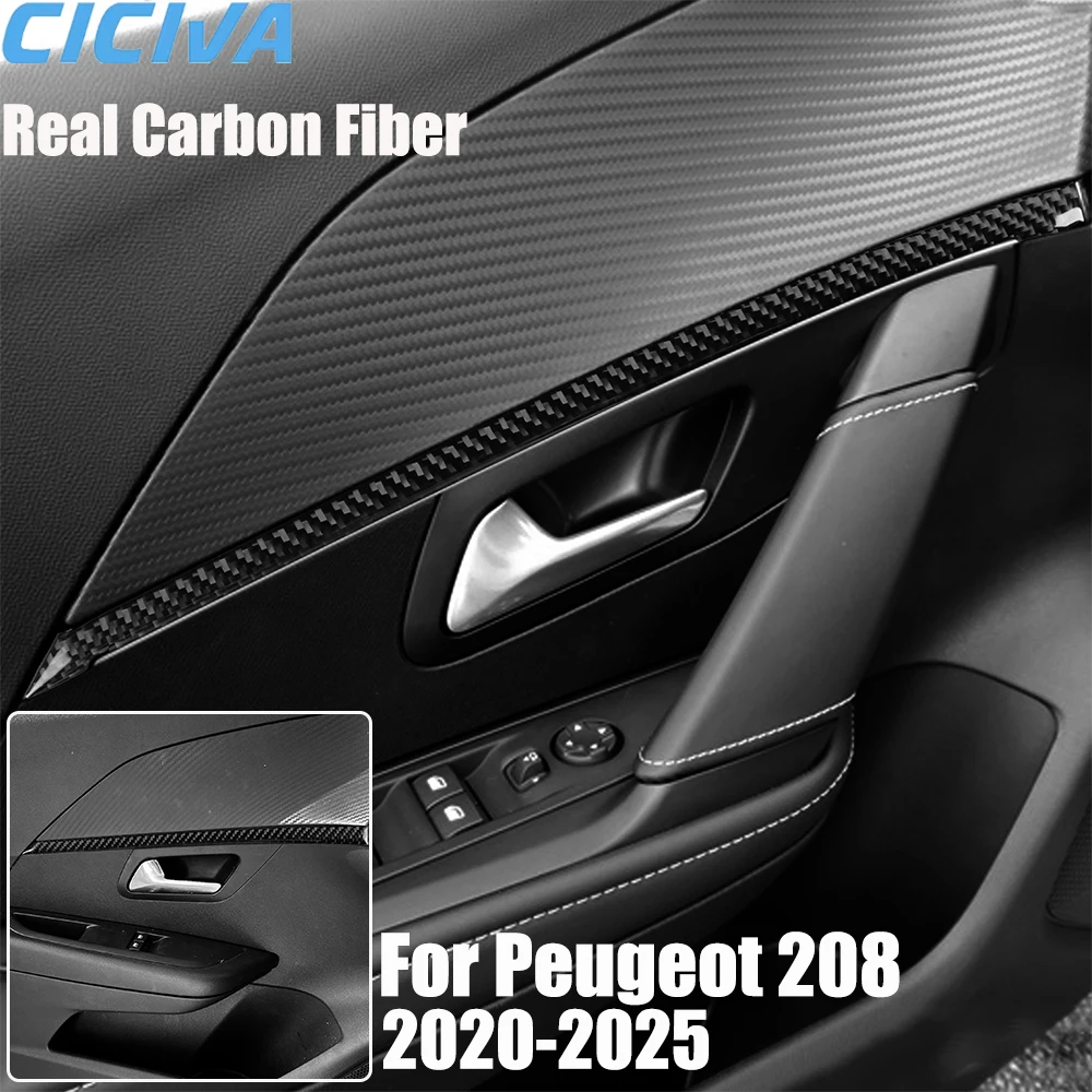 

Real Carbon Fiber Car Accessories Door Strips Set Trim Cover Soft Sticker For Peugeot 208 2020 2021 2022 2023 2024 2025