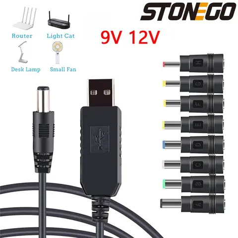STONEGO-Convertisseur d'alimentation USB vers DC, amplificateur 9V /12V, 8 pièces, adaptateur USB vers DC, connecteur de charge pour routeur Wifi, mini ventilateur, 1/2 pièces