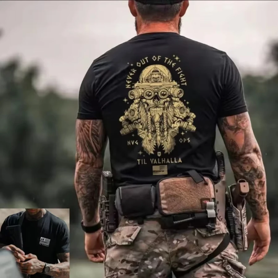 Summer Tactical Military Fan Crew Neck Half Sleeve American Tough Guy Ins Nordic Myth Printed Men's Short Sleeve T-Shirt