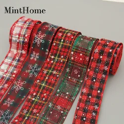 Christmas Decoration Ribbon, Wire Rim Ribbon, 3 Widths Pressed Gold Edge, Snowflake Ribbon, 6.3cm, 5cm, 3.8cm, 6 Meters per Lot