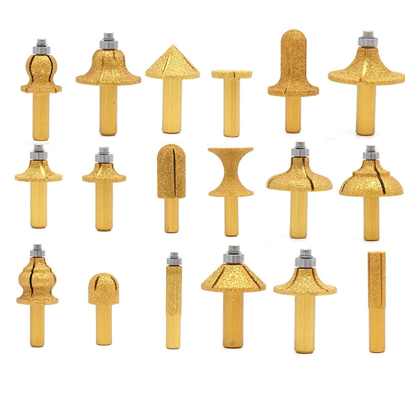1Pc Vacuum Brazed Diamond Router Bits for Granite Marble Router Cutter Profiling Cutting Stone Edge Engraving Tools