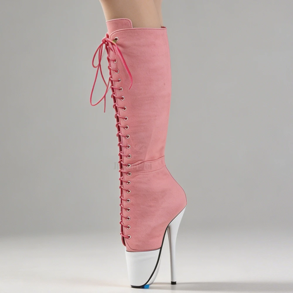 7 Inch High Heel Denim Knee High Ballet Boots New Style Unisex Size36-46 view 3