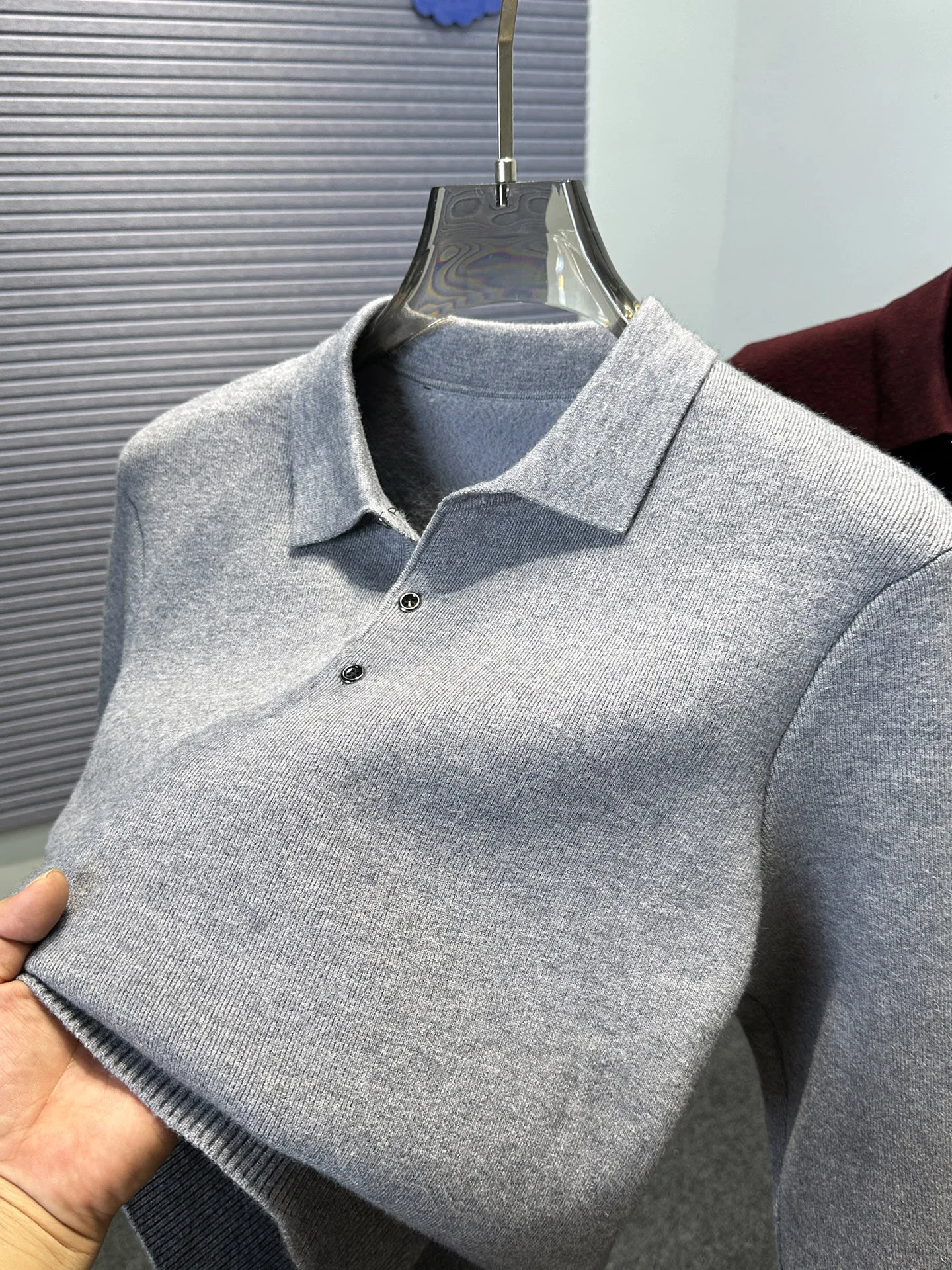 

Мужской вязаный свитер с длинным рукавом, однотонный, повседневный, с воротником, утепленный, осенне-зимний топ