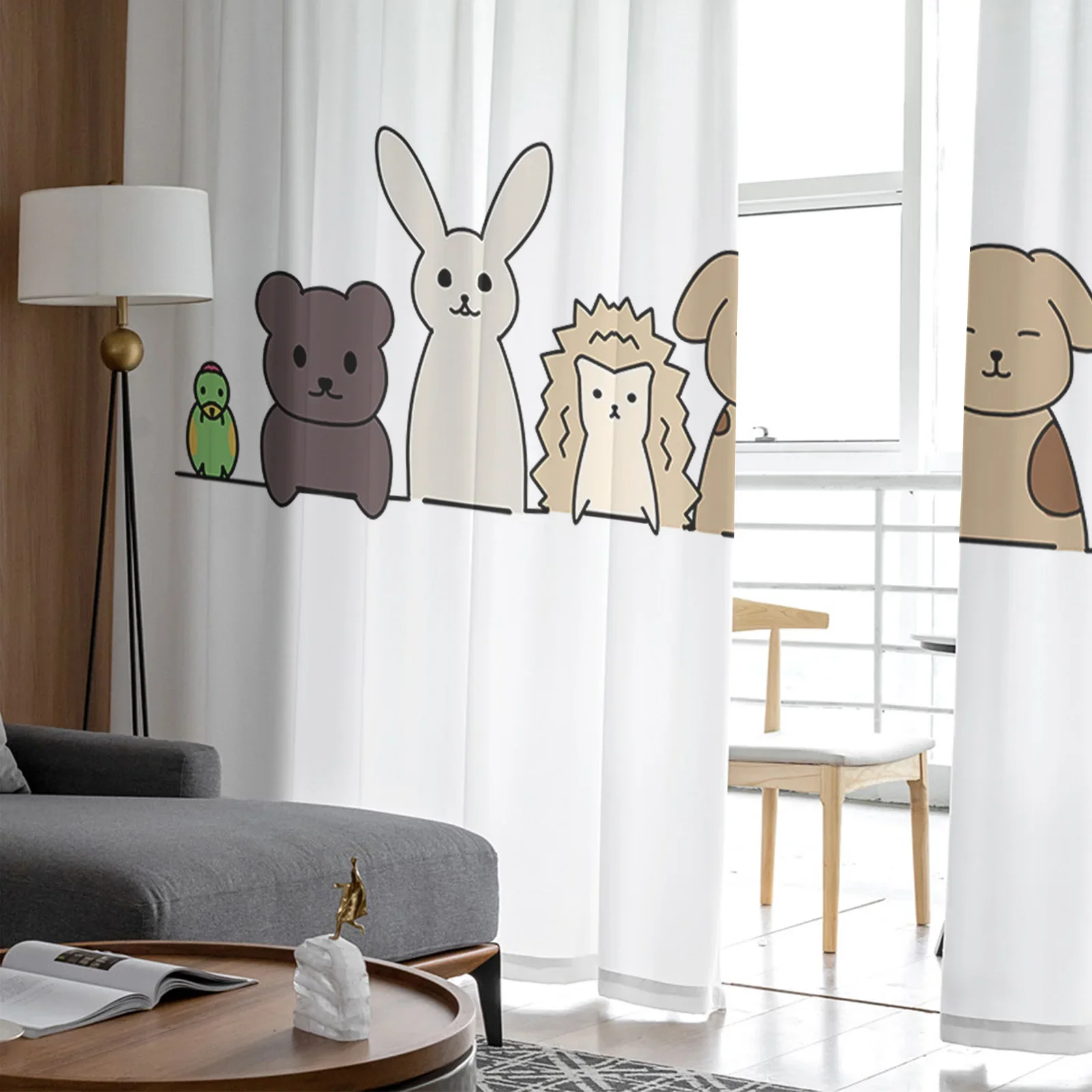 Animal Cartoon Cat Dog Hedgehog Snake Bird Tulle Drapes for Living Room Bedroom Sheer Window Curtains Balcony Voile Curtains