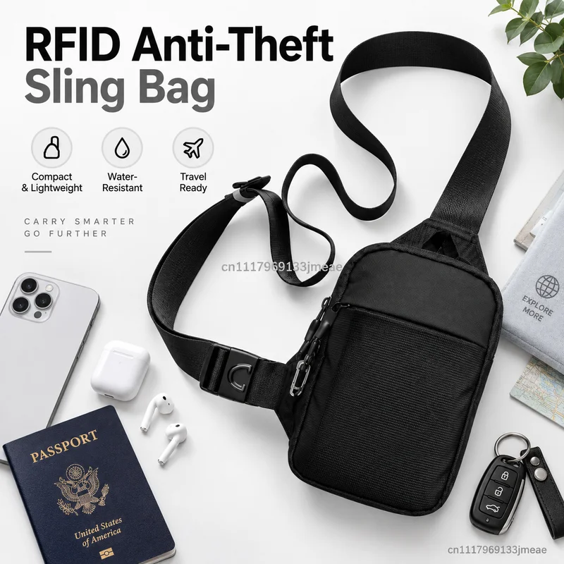 RFID Anti Theft Sling Bag Men Women Small Crossbody Chest Bag Water Resistant Travel Shoulder Bag Lightweight Multi Pocket Every