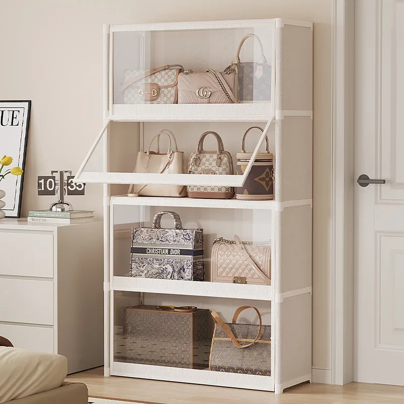 Put the bag, display cabinet, shelf, floor-to-ceiling small bag rack, special dust box for household use, bag cabinet shelf.