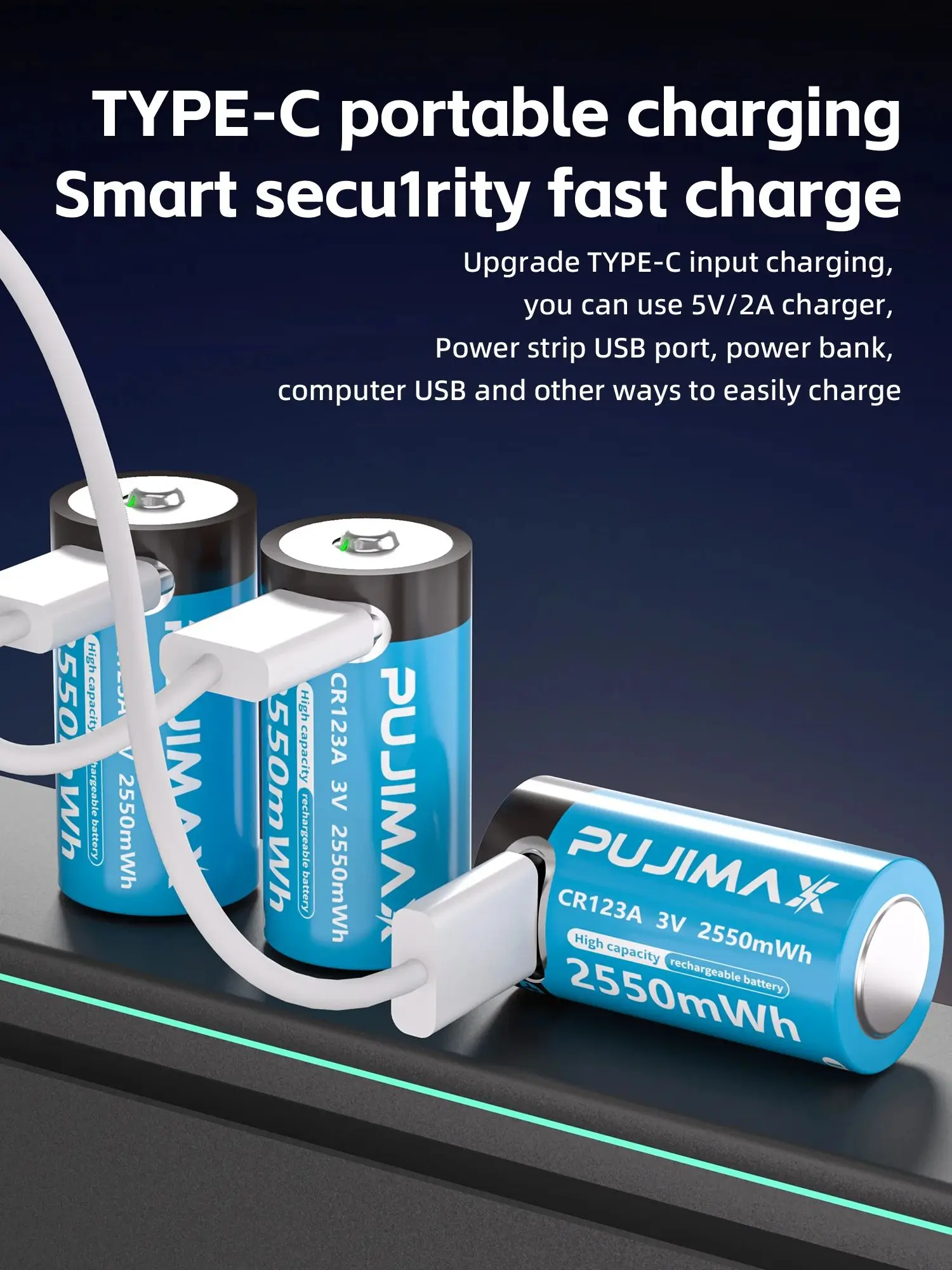 PUJIMAX Type-C oplaadbare CR123A 2550mWh 3V lithiumbatterij Oplaadbare batterij Hoge capaciteit Draagbare stabiele uitgang - afbeelding 2