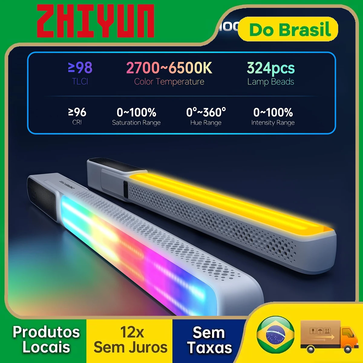 【Do Brasil】ZHIYUN CINEPEER CF100 Luz LED RGB de 100W, Bastão de Luz Portátil para Vídeo, Iluminação para Transmissão ao Vivo e Estúdio TikTok