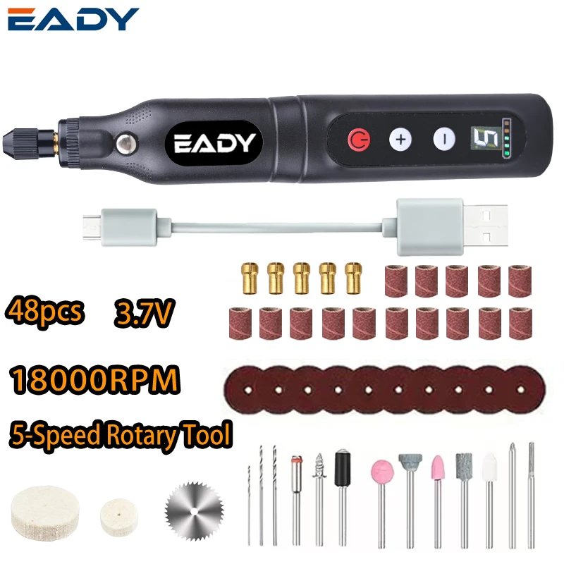 EADY Akku-Rotationswerkzeug, Mini-Bohrmaschine mit 5 Geschwindigkeiten und LED-Arbeitslicht, USB-C Mini-Graviermaschine für Schmuck, Holz, Metall, Glas, DIY-Set – Detail 9