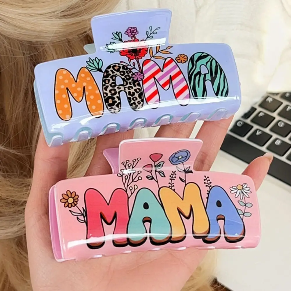 

Fashion Square MaMa Hair Claw Flora Print Ponytail Clip Acetic Acid Shark Clip Colorful Retro Geometry Hair Claw Lady/Girls