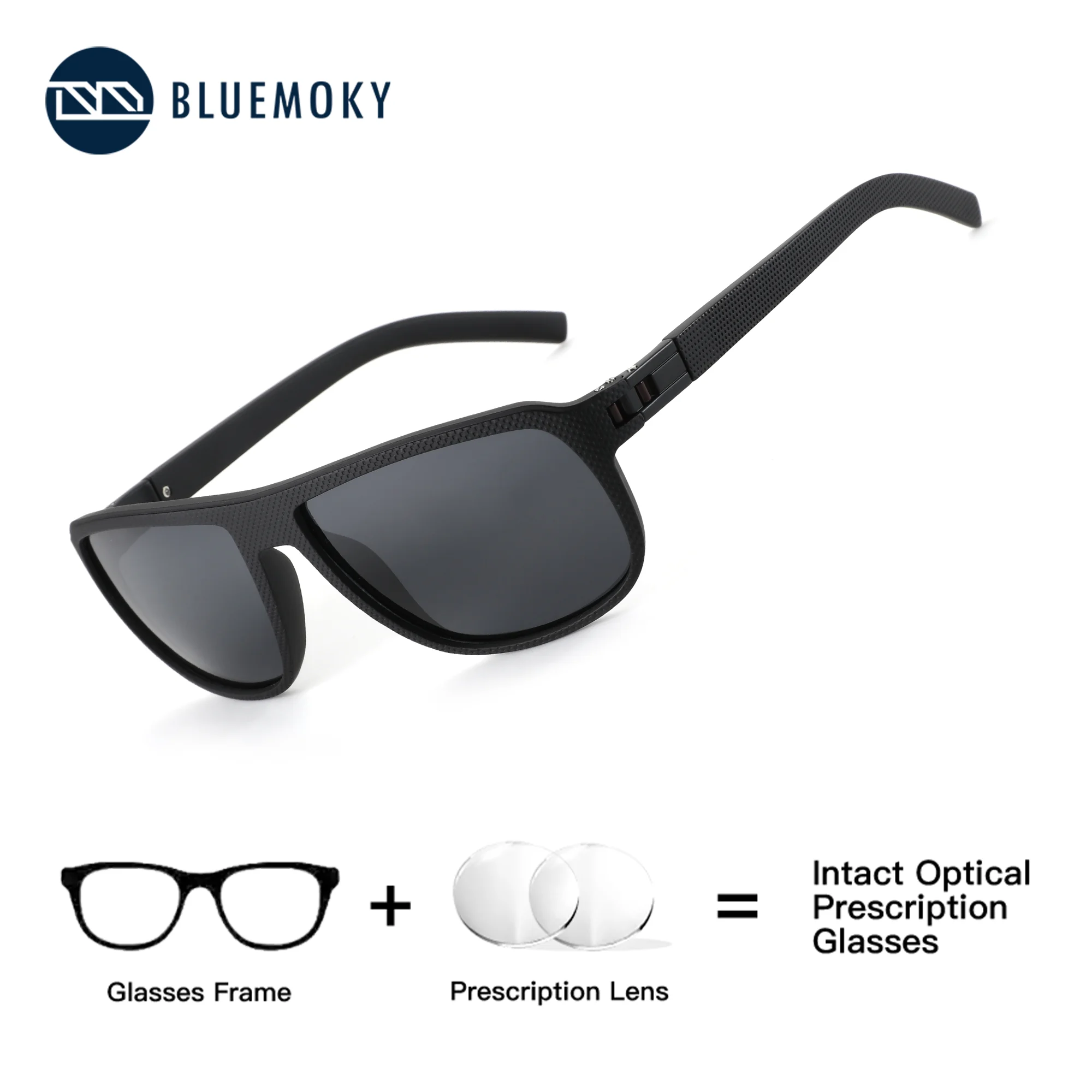 

BLUEMOKY Men TR90 Sports Glasses Prescription Ready Square Frame Polarized Lens, Progressive Myopia Eyeglasses