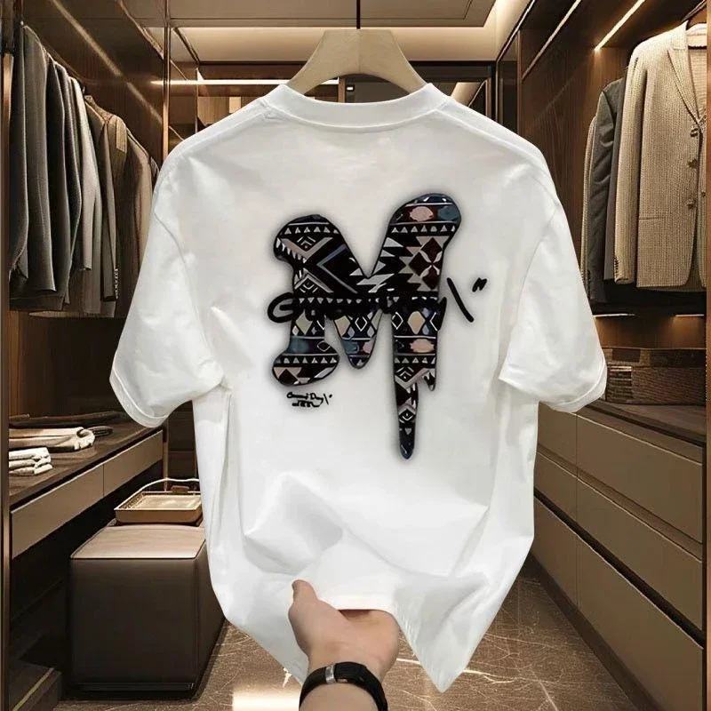 

Popular Fashion Summer Pure Cotton Trendy Brand Versatile T-shirt Printed Short Sleeve Trendy Men's New Loose Crew Neck Top