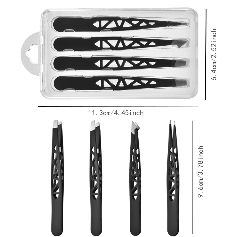 4Pcs High-quality Professional Tweezers Set - Perfect For Eyebrow Hair Removal, Splinter & Ingrown Hair Removal & For Men & Wom