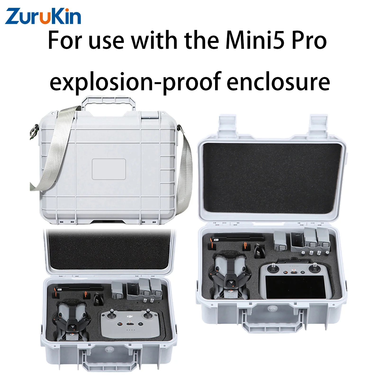 

Hard Explosion-Proof Case For Dji Mini 5 Pro Fly More Combo Grey Abs Material Portable Travel Carrying Case With Shoulder Strap