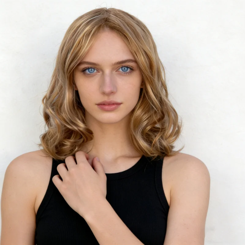 

New European and American style golden-brown mixed color synthetic fiber wig, middle-parted, medium-length wavy hair, machine-ma