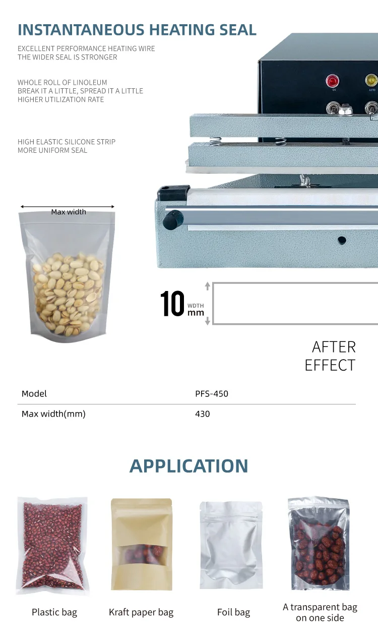 Long Last Desk Type Both Automatic and Hand Foot Use Bag Sealer Sealing Machine for Packaging 45cm 450mm 18 Inch Various Bags