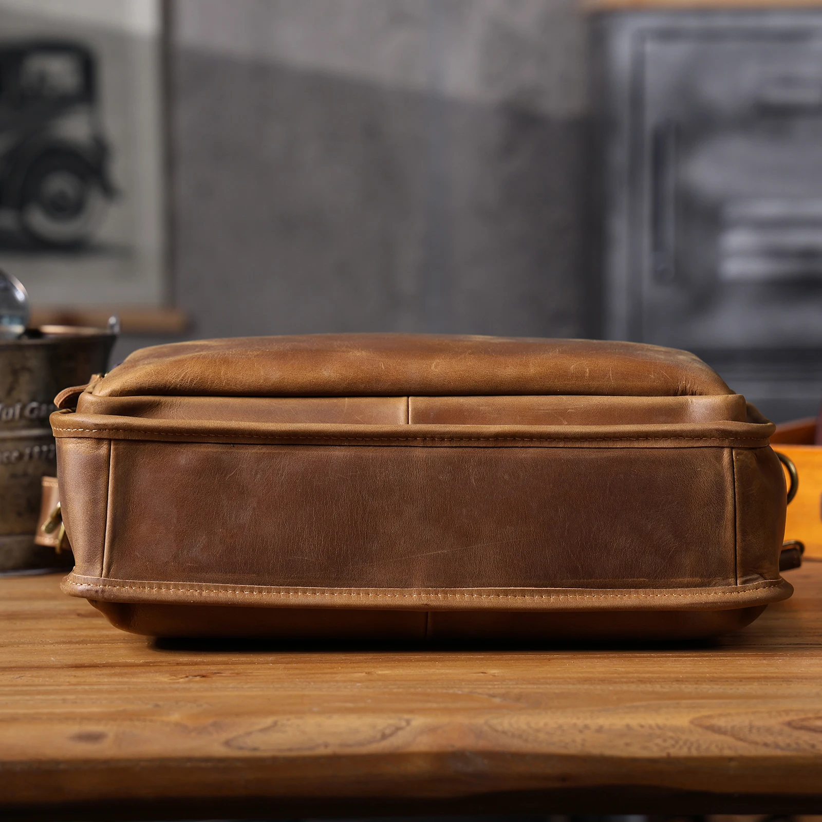 Vintage Echtleder Herren-Aktentasche 14" Laptop-Tasche Crazy Horse Leder Messenger-Handtasche Rindsleder Geschenkidee für Männer – Detail 26