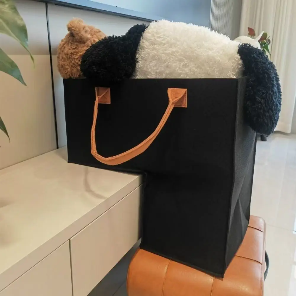 Large Capacity L Shaped Felt Basket Folding Space Saving Ladder Basket Washable with Handles Stair Steps Clothes Basket