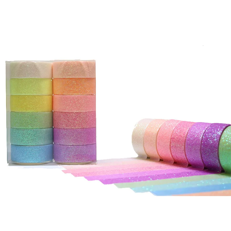 

DIY Glitter Washi Tape Set Basic Candy Colors Gold Silver Sparkle Decorative Paper Tape for Scrapbooking Journaling Craft