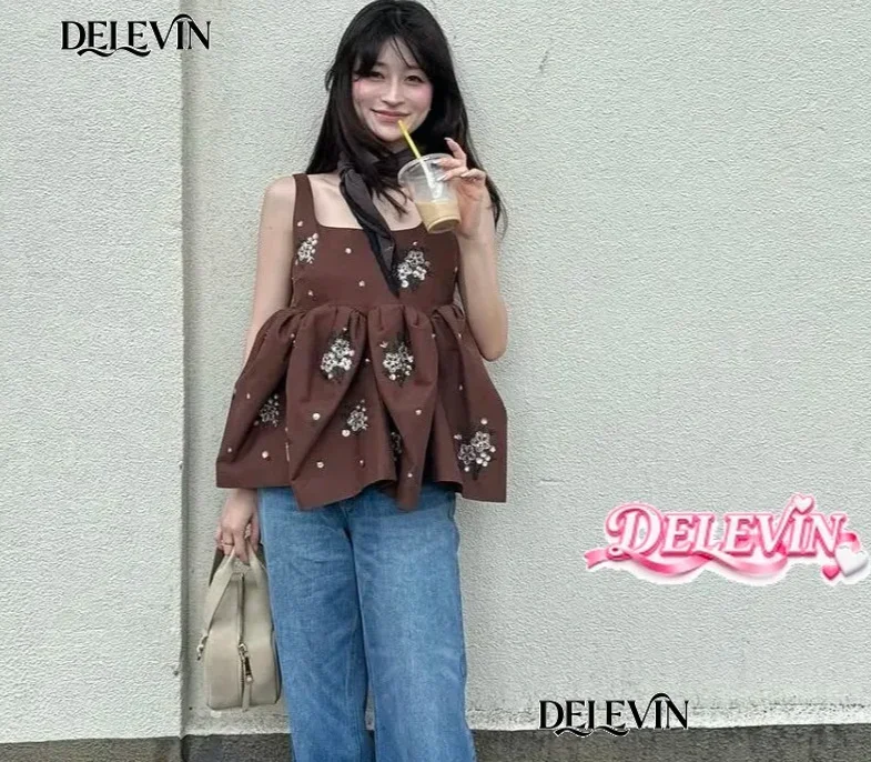 Japanese Style Sweet Fashion Bud Sleeveless Shirt Vest Women Heavy Industry Beaded Sequins Embroidered Suspenders Top Tank Top