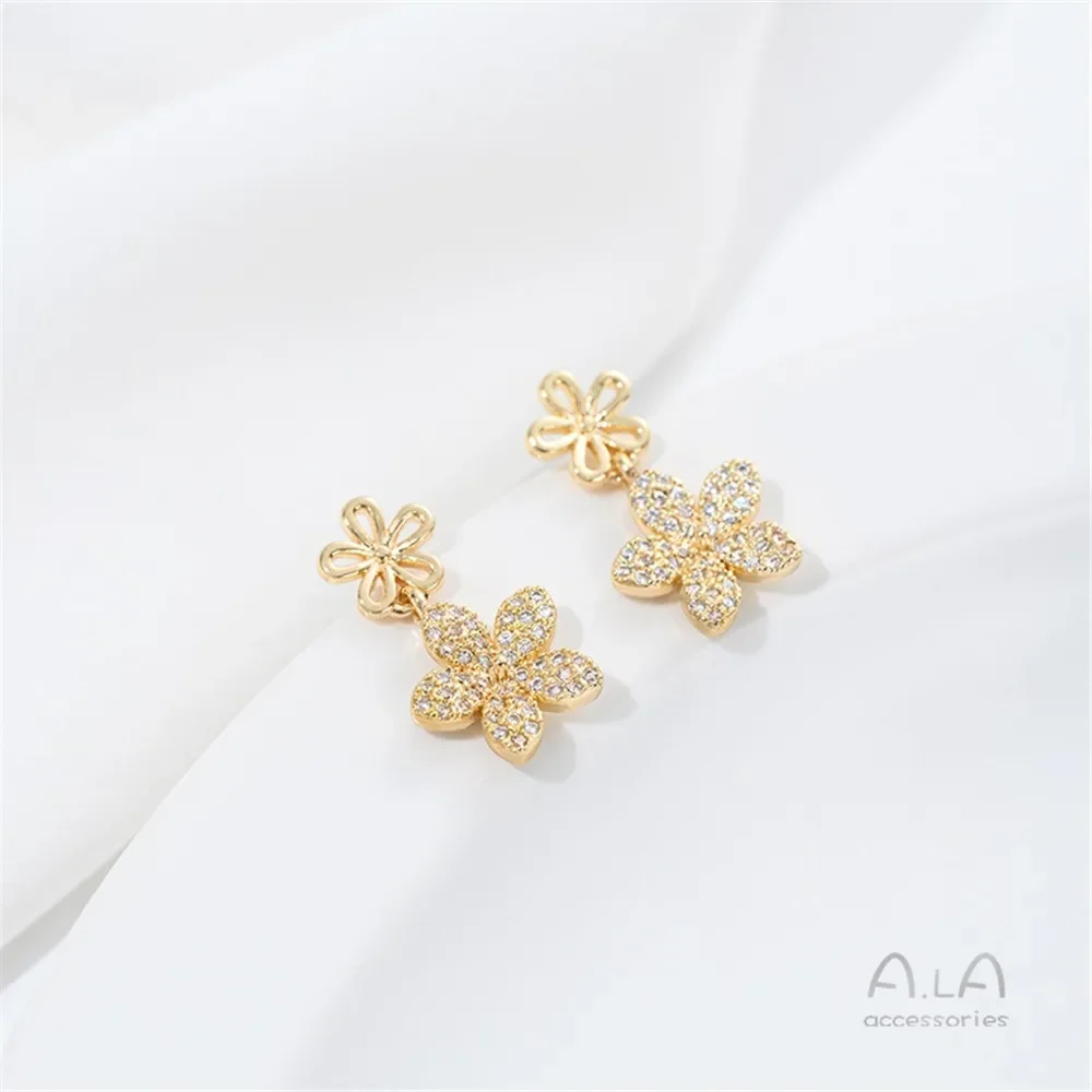14K Gold-plating Zircon Square Rectangular Flower Bead Holder Silver Needle Earrings DIY Sticky Pearl Ear Jewelry Accessories