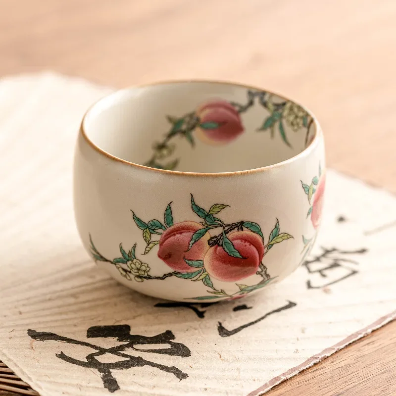 1Pcs Ru Kiln Pastel Nine Peach Master Cup High-end Exquisite Personal Tea Set Handmade Tea Cup Chinese Kung Fu Teacup Travel Cup