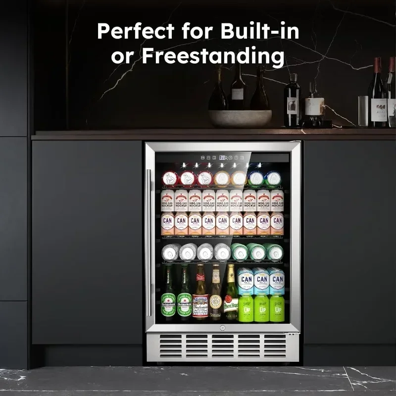 Beverage Refrigerator Built-in Freestanding Beverage Cooler with Glass Door Security Lock Removable Shelves