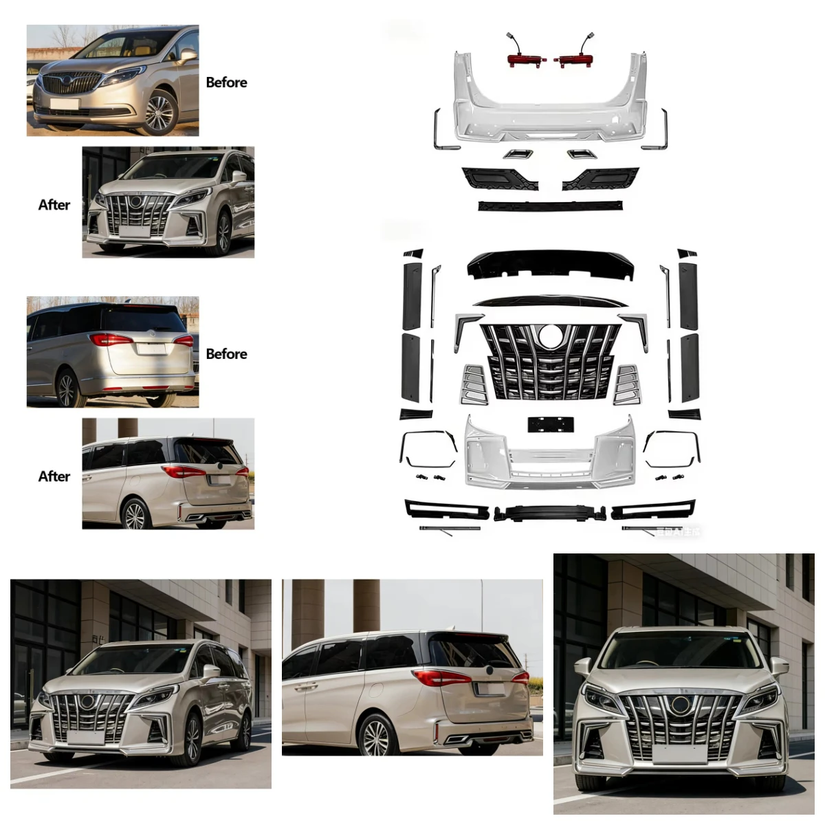 

Tegarry Thor's Shield Upgraded Body Kit: Front & Rear Bumpers for Buick GL8 ES Version 2016-2019