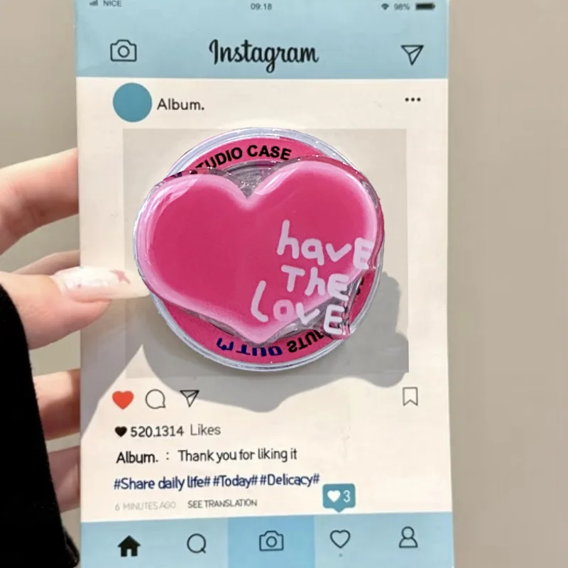 Hati Kartun Lucu Korea untuk Ponsel Magsafe Dudukan Griptok Magnetik untuk iPhone Tempat Casing Pengisi Daya Nirkabel Dapat Dilipat Lucu