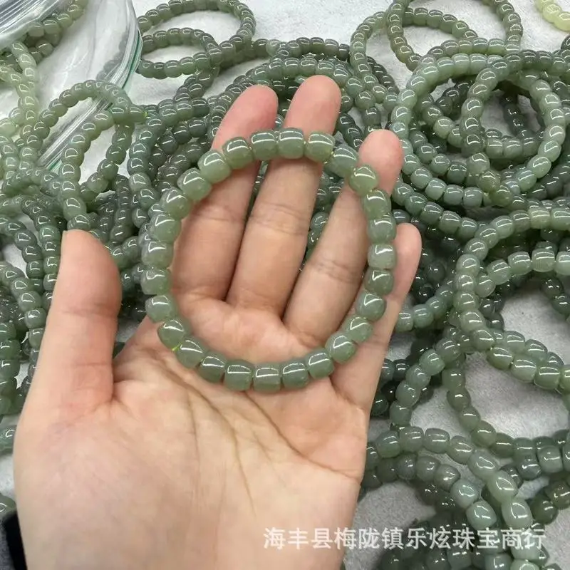 Qinghai And Hotan Jade Old-Style Bead , Qie Mo Blue Single-Loop Bracelet, Of Impurities