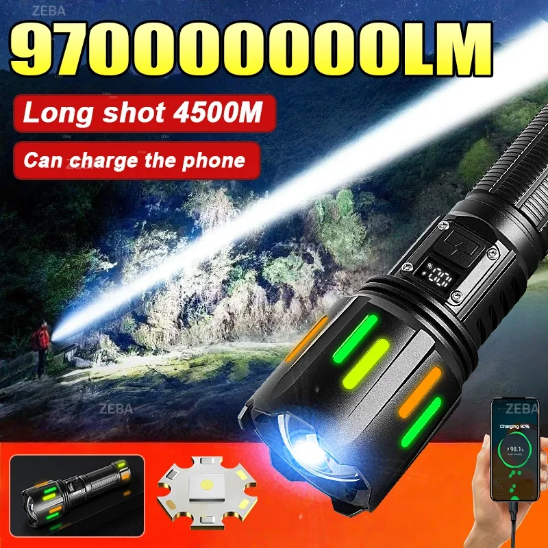 

Самый мощный светодиодный фонарь 970000000LM, тактический фонарь на 4500 м, перезаряжаемая портативная лампа 26650, фонарь для охоты и рыбалки на открытом воздухе