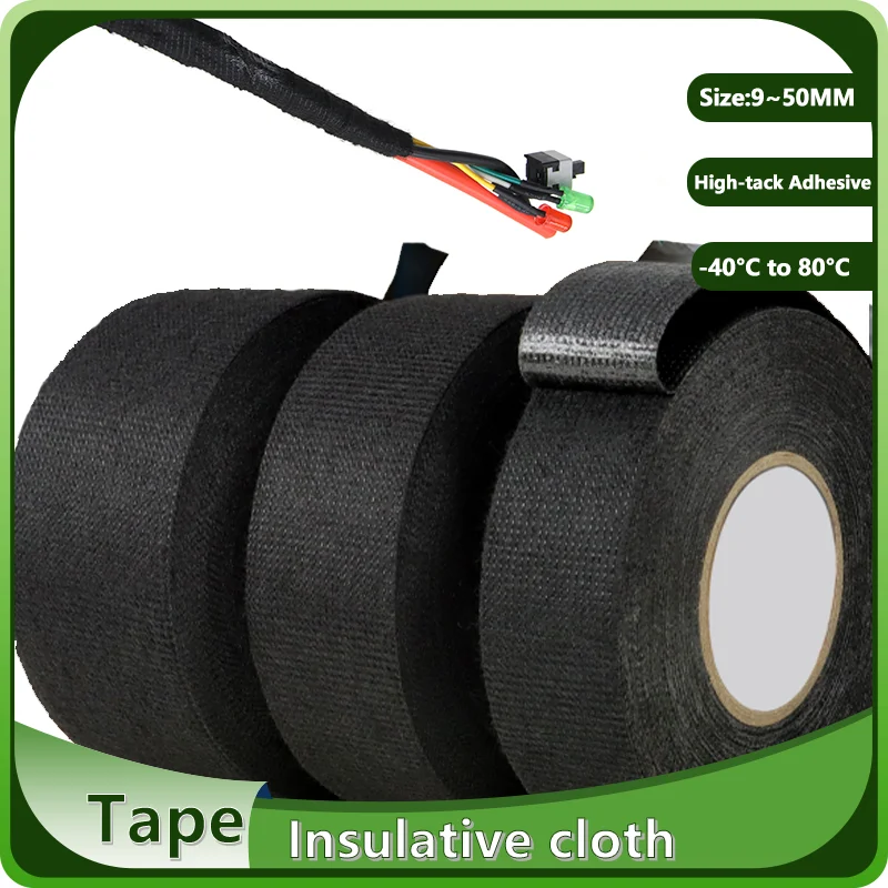 -40°C To 80°C 9-50mm Widths Heat Resistant Flannel Cloth Tape for Automotive Wiring  Black High Temp Adhesive Tape for Cable