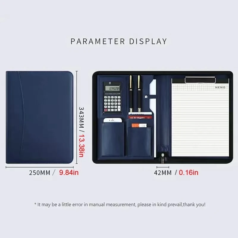 A4 Smart Reusable Padfolio Organizer Leather Planner Folder Document Holder Phone Pockets Briefcase Multifunctional for Office