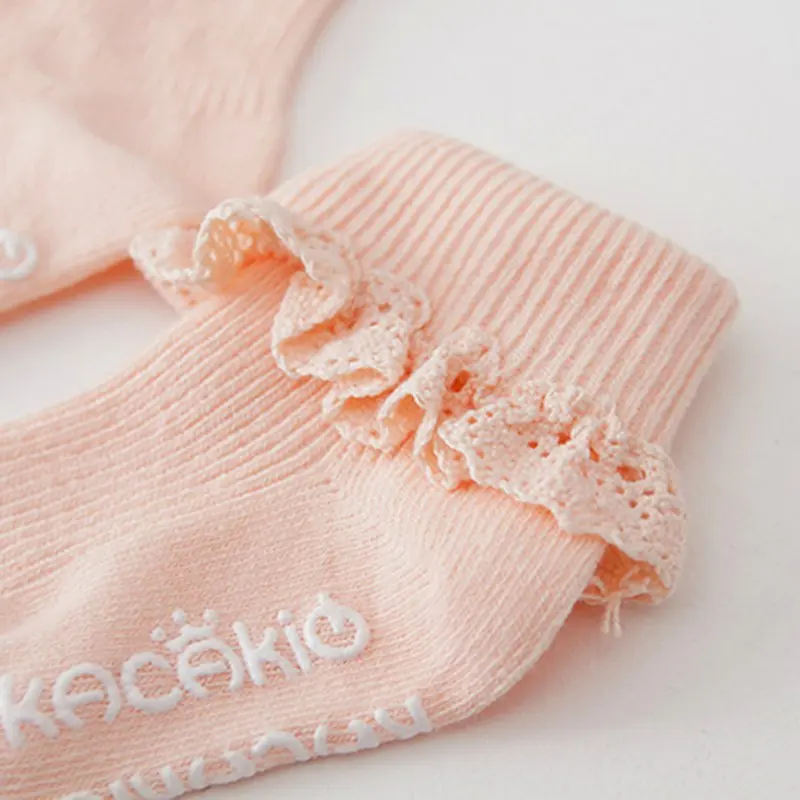 Newborn Baby Girls Socks Non-Slip Autumn Spring Cotton Lace Socks Solid Color Infant Baby Footwear Sock