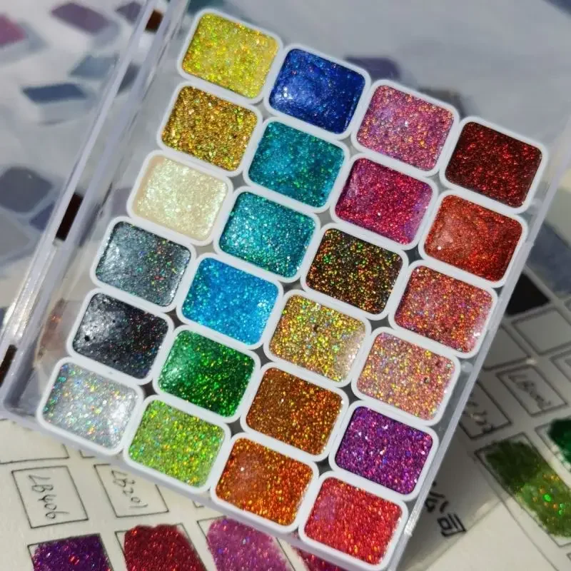 24 colores pigmento de pintura de acuarela sólida brillo láser polvo de Mica dorada pigmentos metálicos de Color agua suministros de dibujo de uñas