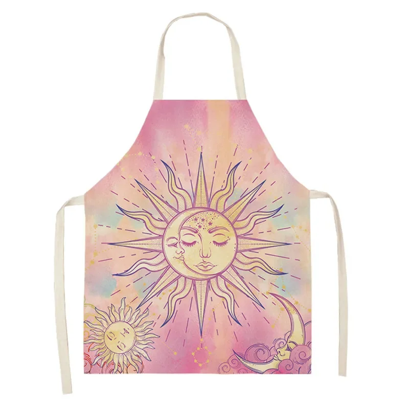 Witchcraft Totem Datura Bohemia Kitchen Apron Illusive Sun Moon Print Apron Men and Women Home Cooking Baking Cleaning Tools