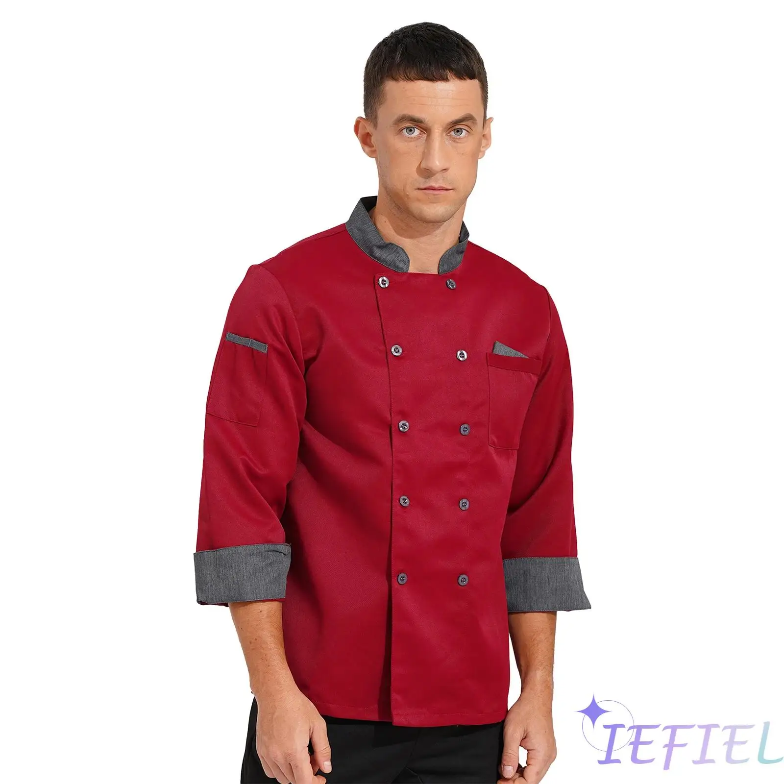 Giacca da cuoco doppiopetto Unisex cappotto da uomo colletto alla coreana da donna uniforme da cucina top Costume da cameriere ristorante cucina dell'hotel